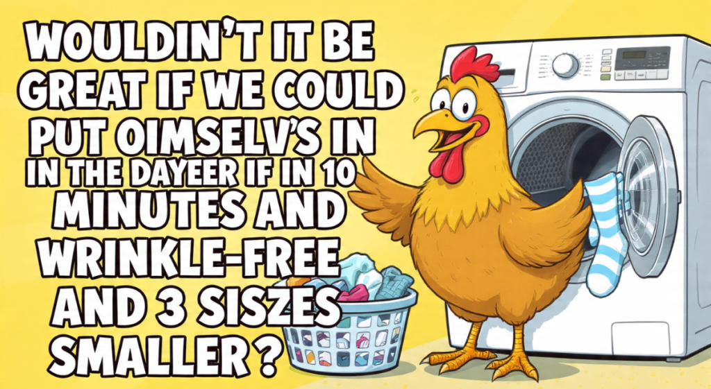 funny chicken dryer joke lose 3 sizes wrinkle free