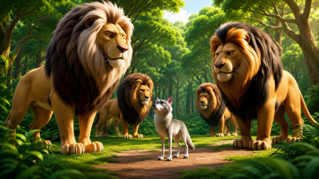 funny story between a lion and a wolf meeting