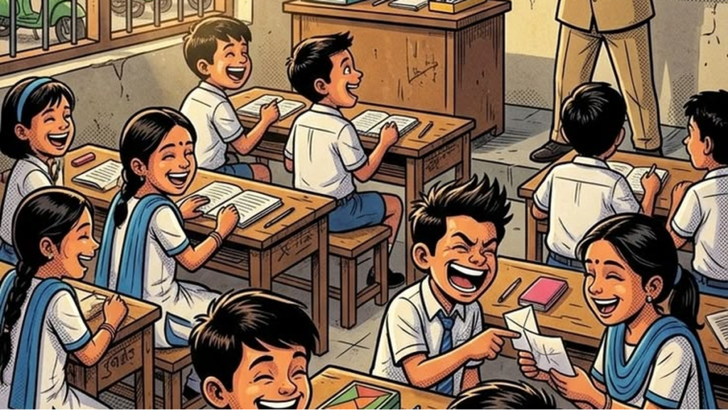 students having funny school moments in classroom