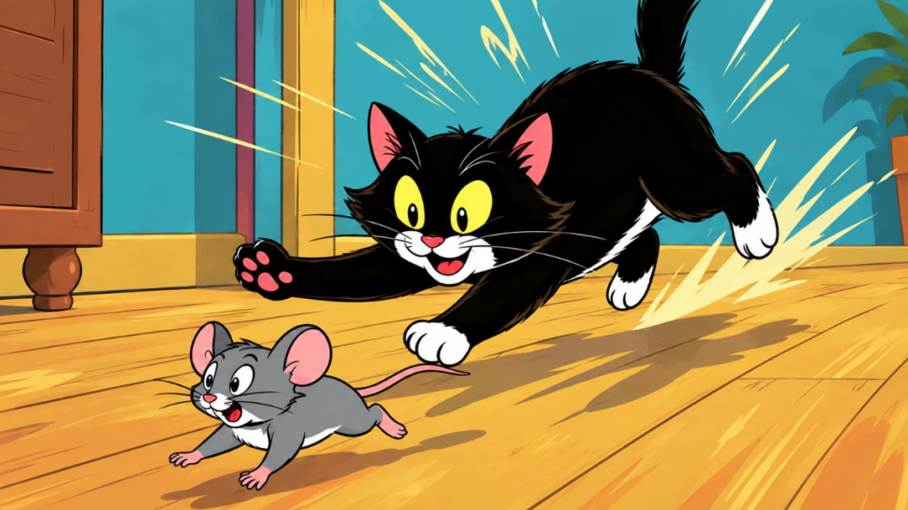 A funny cat and mouse story with Oliver the cat and Max the mouse in a kitchen